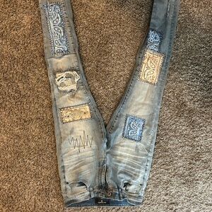 Men's Skinny Jeans with Patchwork Design